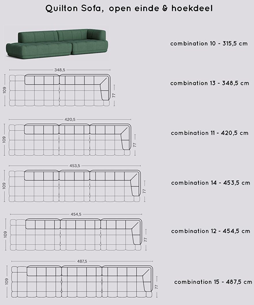 Quilton Sofa open einddeel plus hoekdeel