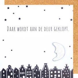 Wenskaart Sint daar wordt aan de deur geklopt