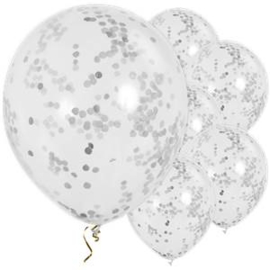 Witte Ballon Zilver Confetti