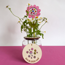 Bloemenhouder met tekst juf/einde schooljaar