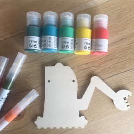 Houten DIY figuur - graafmachine