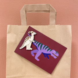 Houten cadeaulabel dino