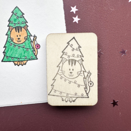 Stempel - kat in kerstboom