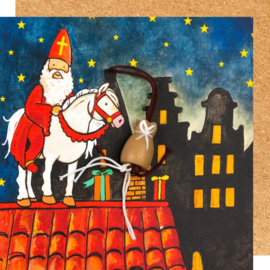 Wenskaart Sinterklaas op dak