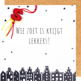 Wenskaart Sinterklaas wie zoet is..