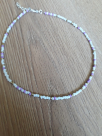 Ketting - random bead - gold/ purple