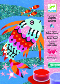 DJECO doos om 4 schilderijen met gekleurd zand & glitter te maken - regenboog vissen 6 jr. +