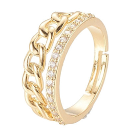 R107 - Ring in gift-box, 18K gold plated, neutral cz, size adjustable