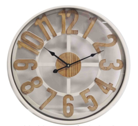White Wall Clock Wooden Digit Dia50*6cm with Glass