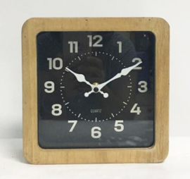Wooden Square Table Clock Black Background 20x5.5x20cm