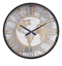 Wall Clock Wooden World Map 60*6cm Glass Cover