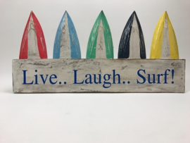 Houten bord met kleurige surfplanken 25x50 cm