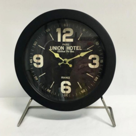 Metal/Black Wood Table Clock Union Hotel 25x10x29cm