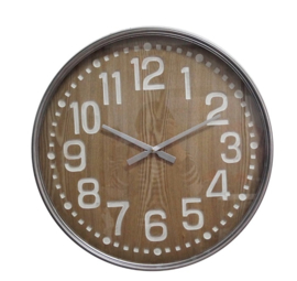 Round Metal Clock Wood Mill Digit Dia 60x6,5cm Glass Cover
