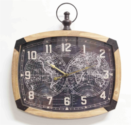 Oval wall clock with globe in the middle 56x6.5x59.5cm Glass Cover