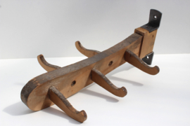 Industrieel brocante kapstok antieke houten haken ijzer