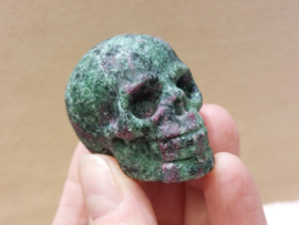Robijn in zoisiet human skull