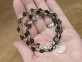 Goud obsidiaan, hematiet, rookkwarts en bergkristal ketting met armband