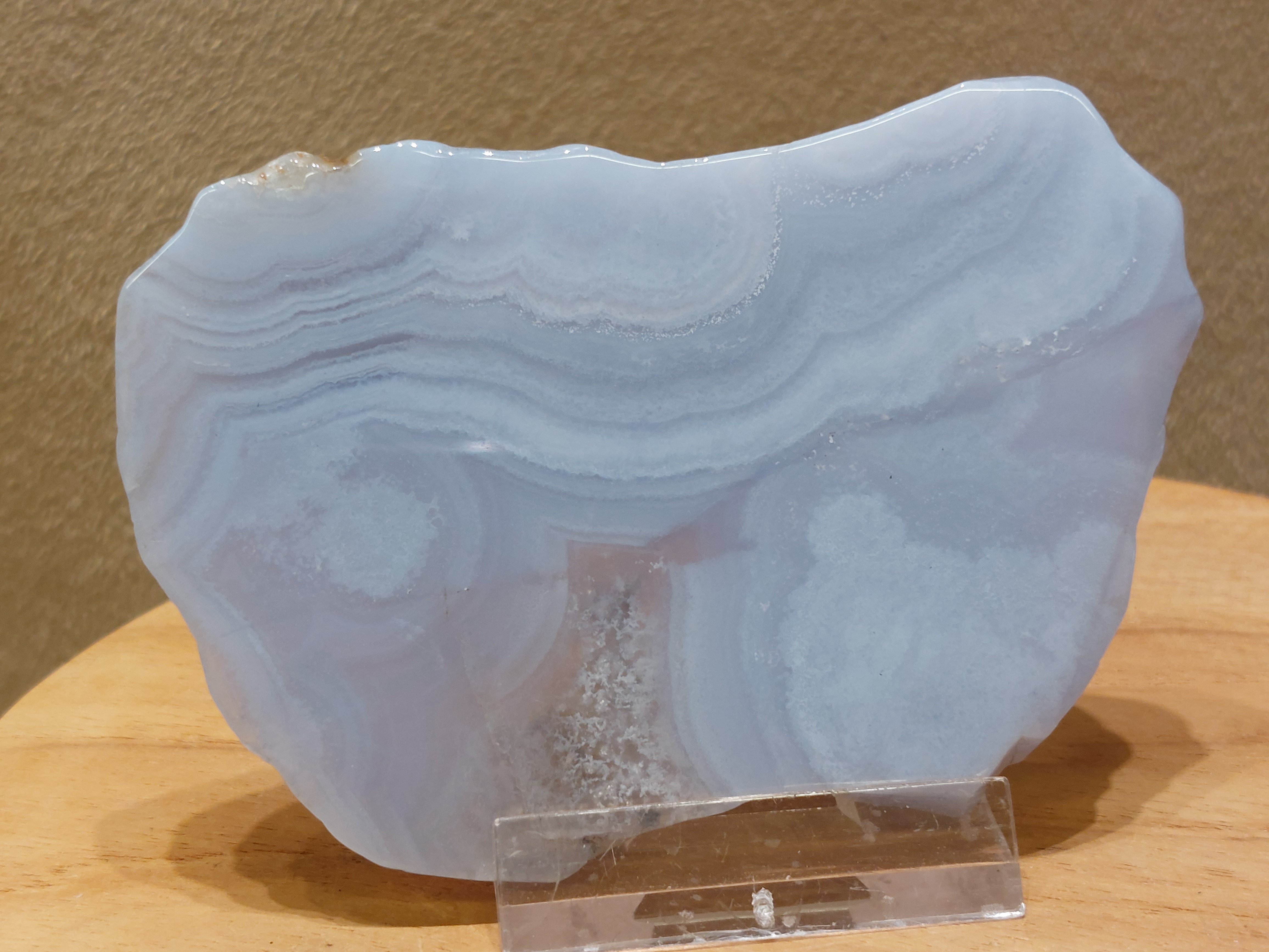 Blauwe chalcedoon/ blue lace agaat schijf
