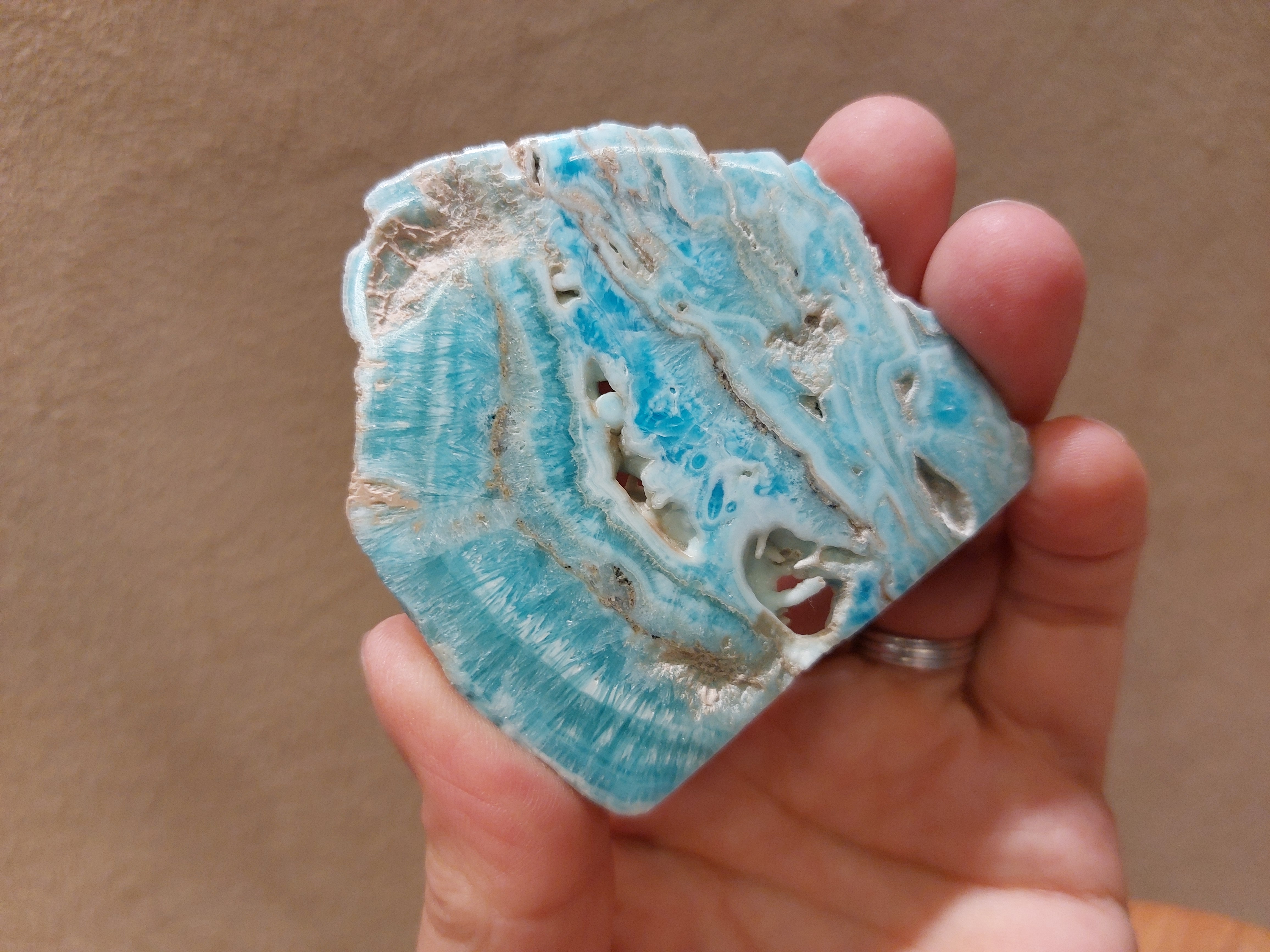 Blauwe aragoniet schijf/plak