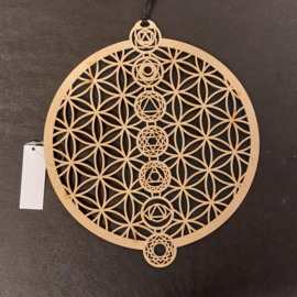 Gridplaat of raamhanger Flower of life met 7 chakra's