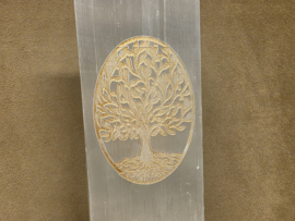 Seleniet/satijnspaat lamp 25cm met Tree of life
