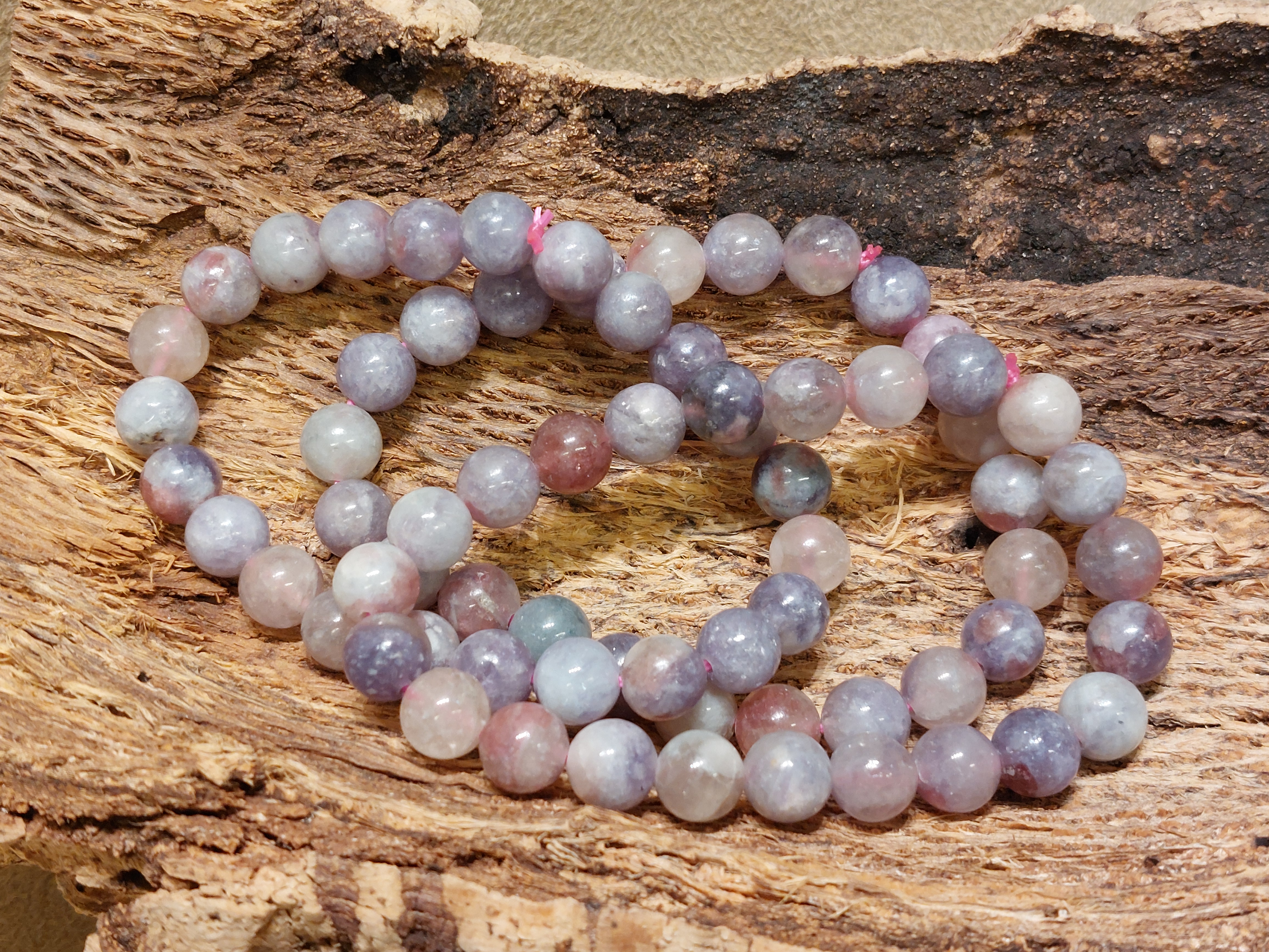 Lepidoliet met roze toermalijn armband 8mm "unicorn stone"