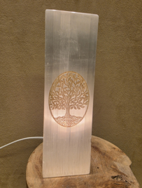 Seleniet/satijnspaat lamp 25cm met Tree of life