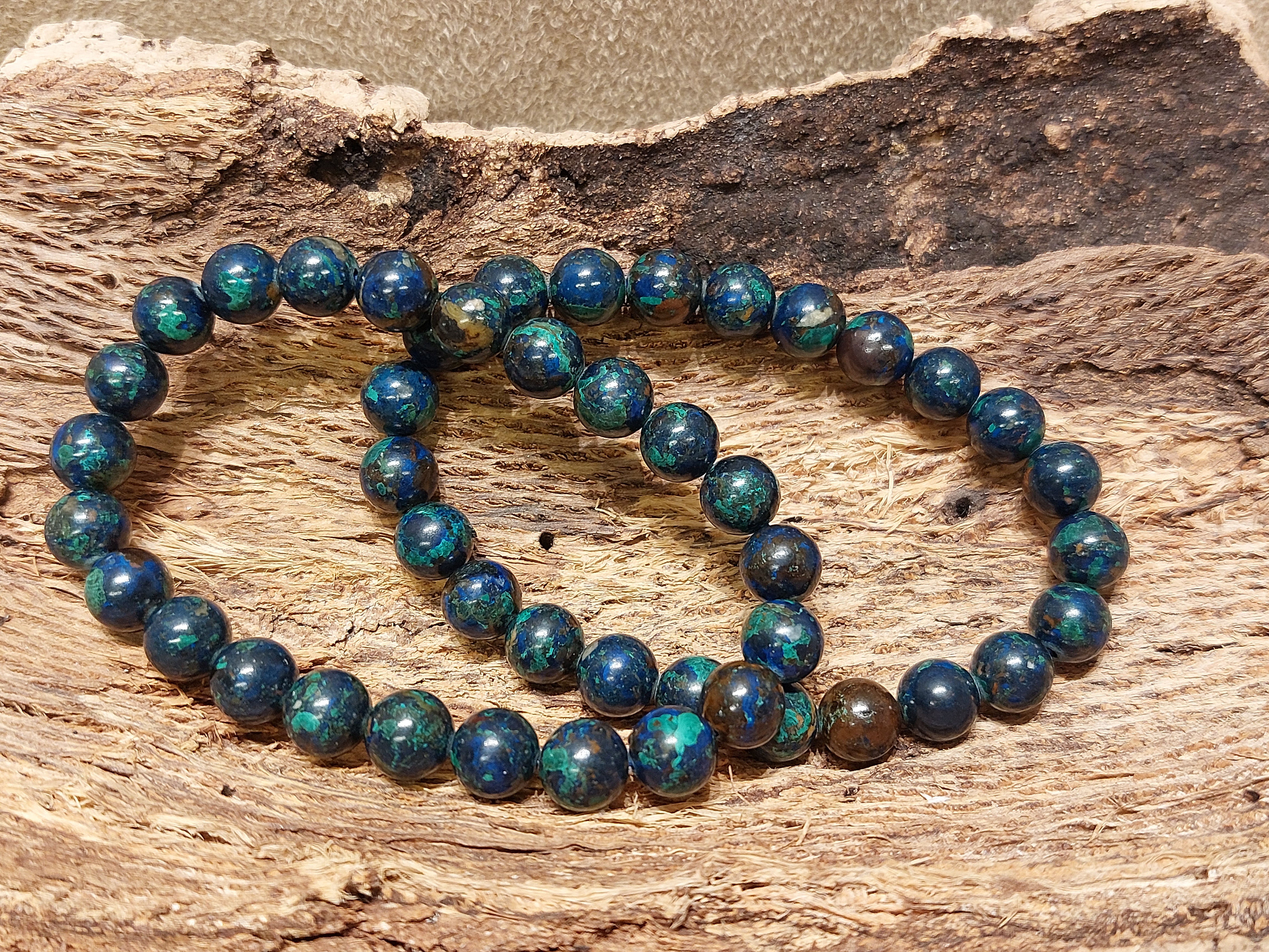 Azuriet malachiet kogelarmband 8 mm