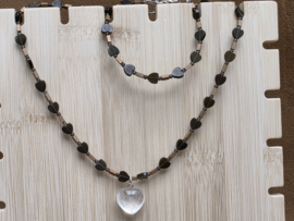 Goud obsidiaan, hematiet, rookkwarts en bergkristal ketting met armband