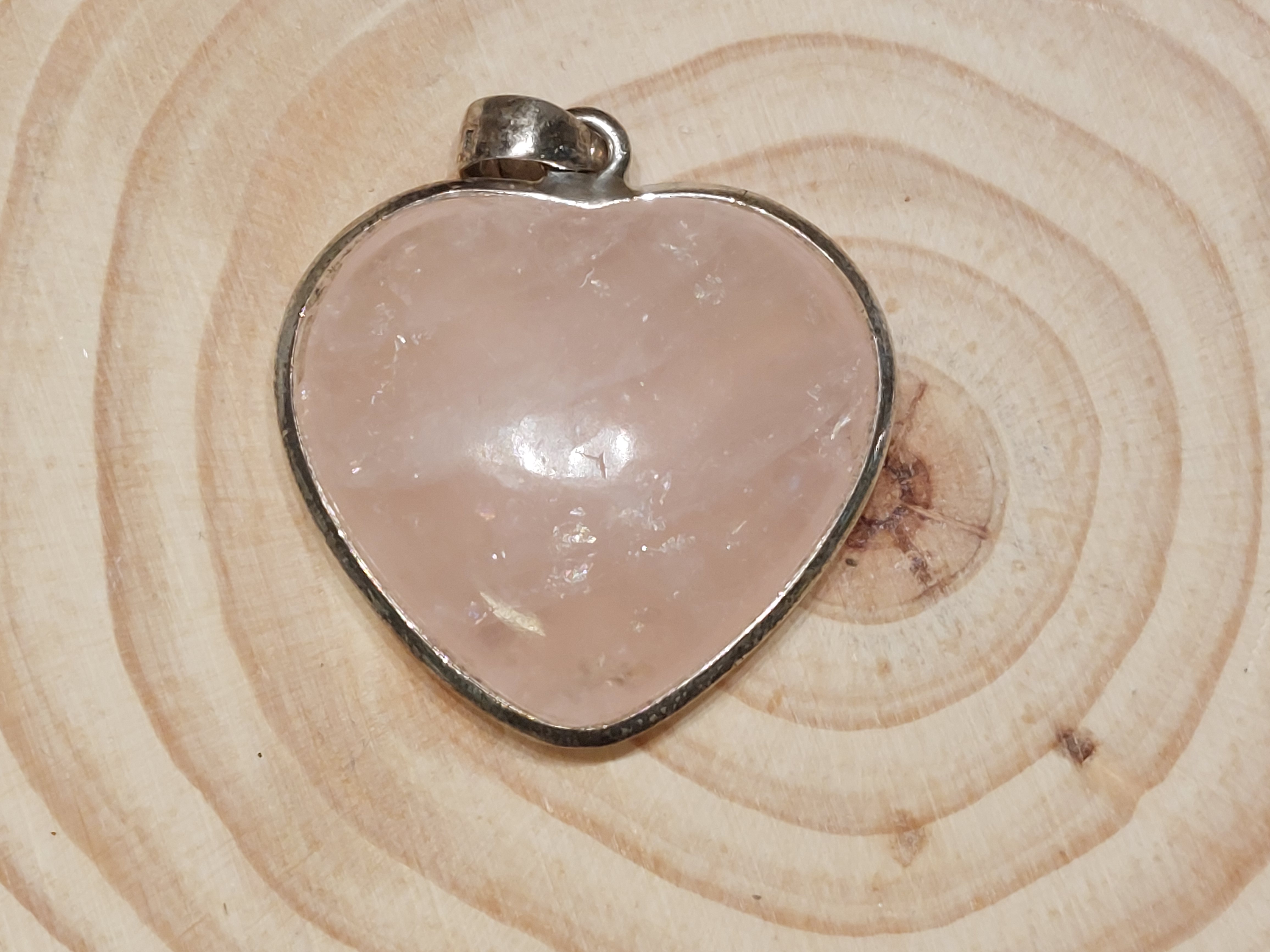Rozenkwarts hanger hart in zilver