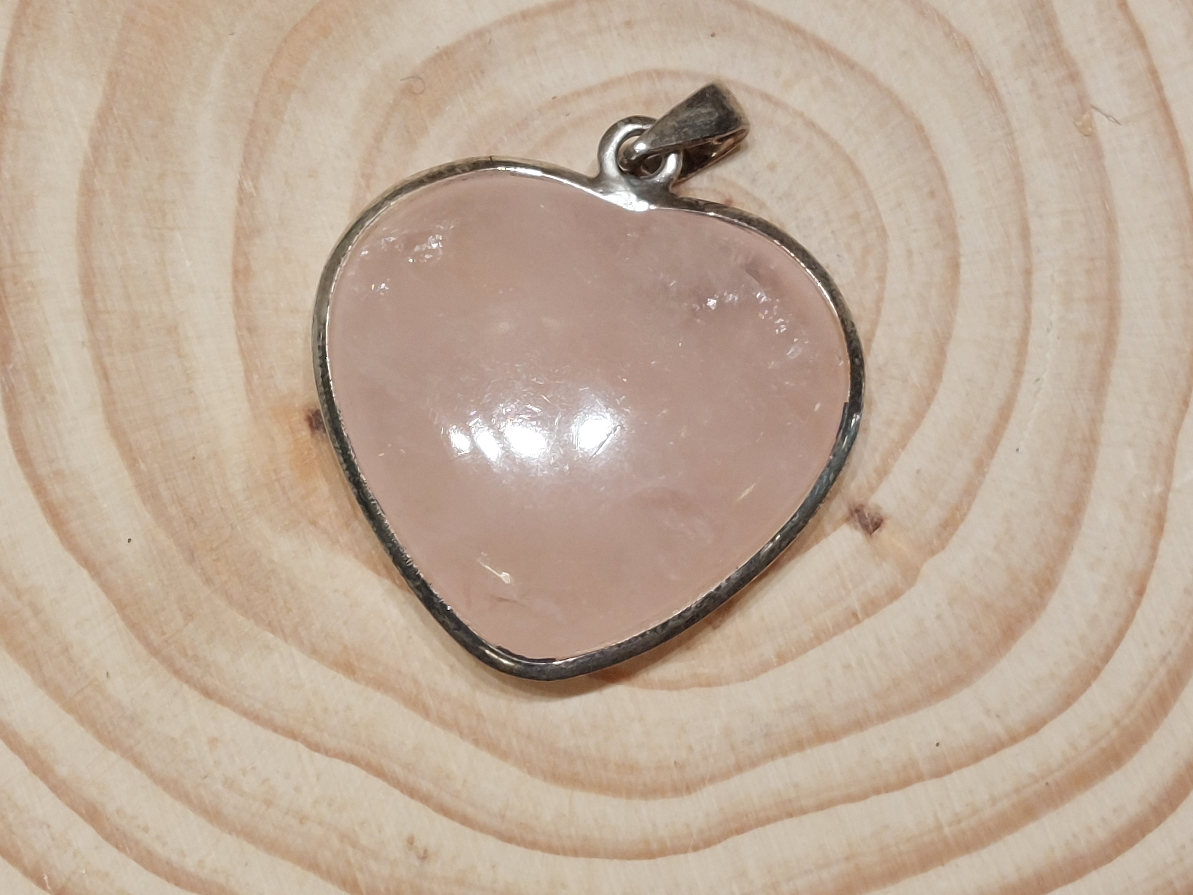 Rozenkwarts hanger hart in zilver