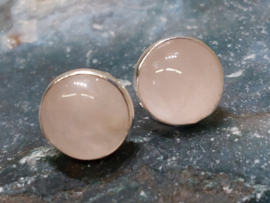 Rozenkwarts oorbellen in zilver