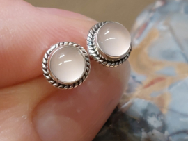 Rozenkwarts oorbellen in zilver
