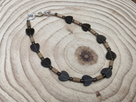 Goud obsidiaan, rookkwarts, hematiet armband met slotje
