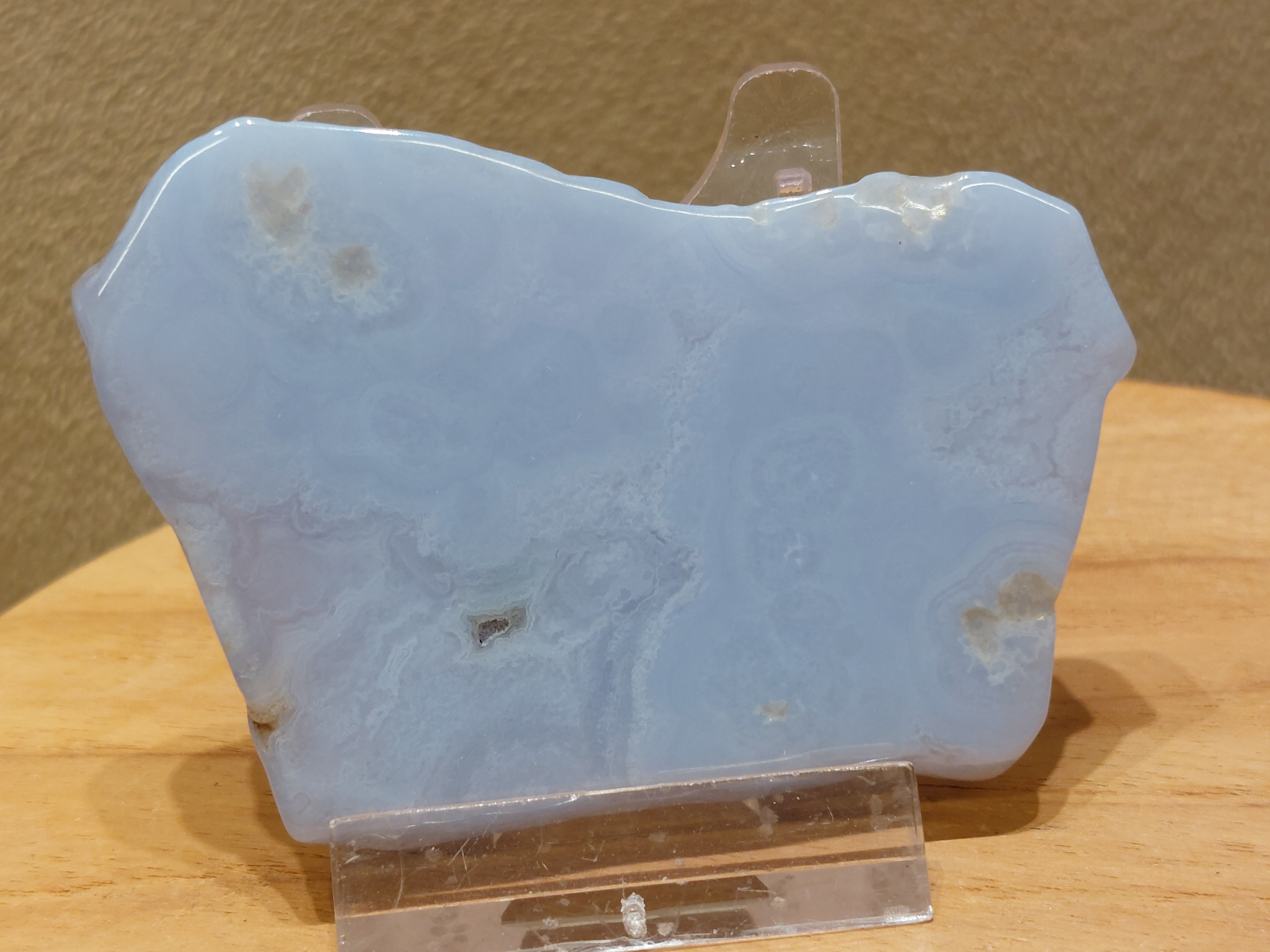 Blauwe chalcedoon/ blue lace agaat schijf