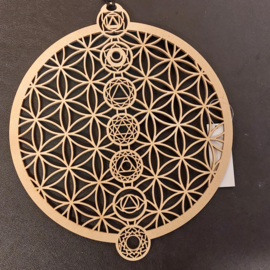 Gridplaat of raamhanger Flower of life met 7 chakra's