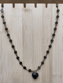 Goud obsidiaan, rookkwarts, hematiet ketting met obsidiaan hanger