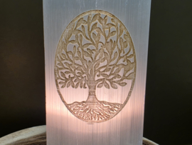Seleniet/satijnspaat lamp 25cm met Tree of life