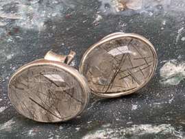 Toermalijn in kwarts oorbellen in zilver