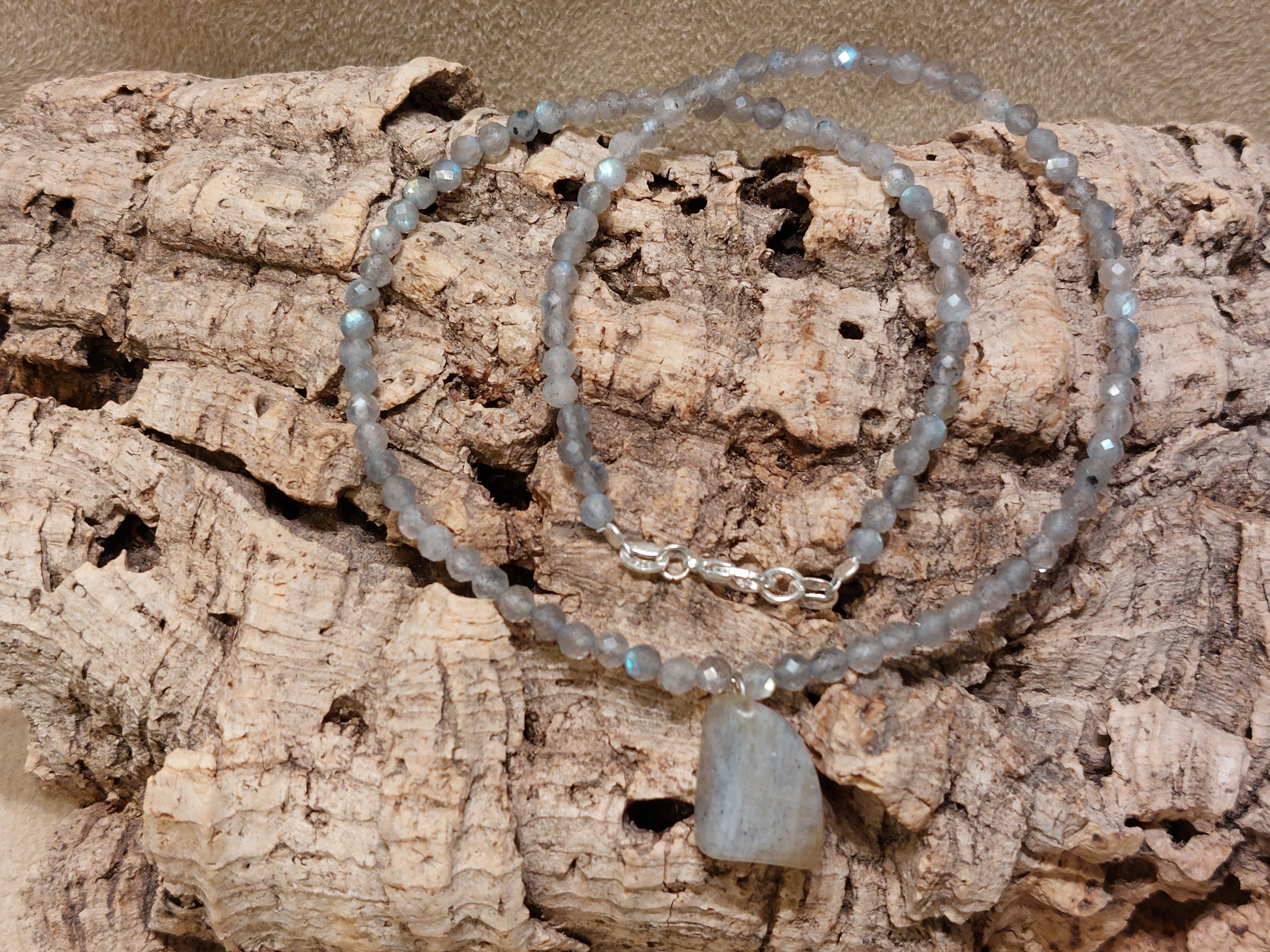 Labradoriet ketting met hanger facet geslepen