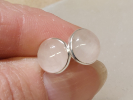 Rozenkwarts oorbellen in zilver