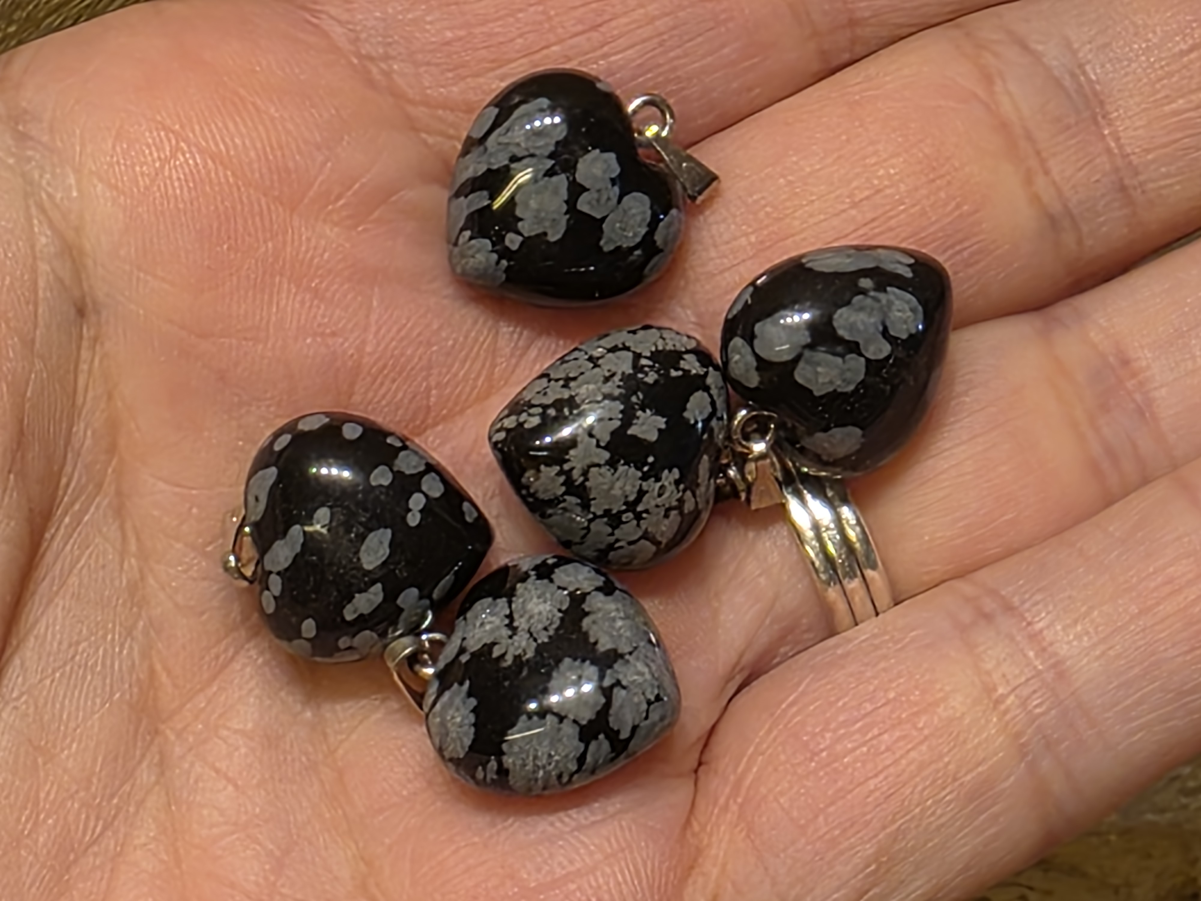 Sneeuwvlok obsidiaan hanger hart