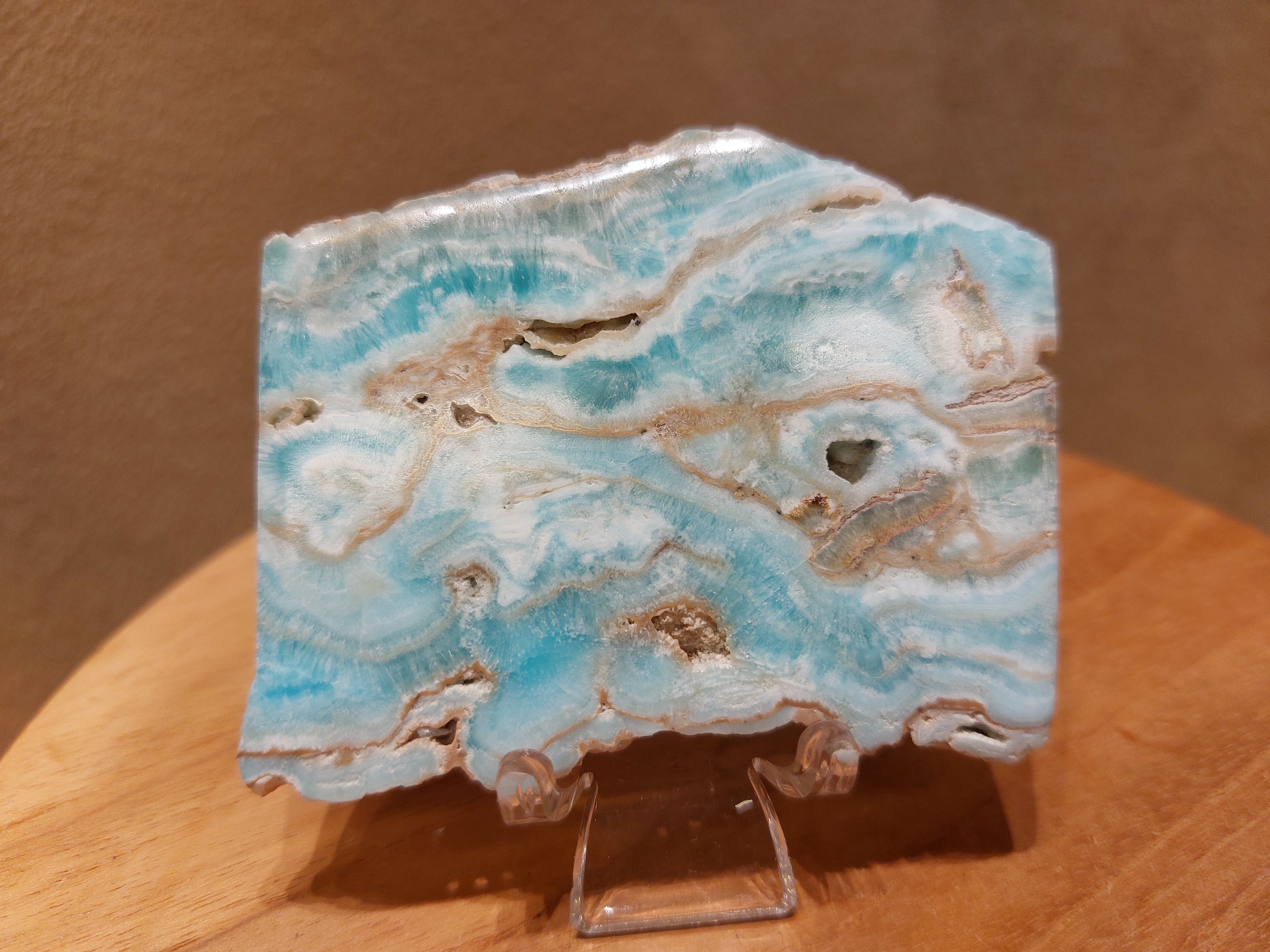 Blauwe aragoniet schijf/plak