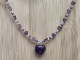 Amethist met charoiet en maansteen ketting met armband met goudkleurige sluitingen