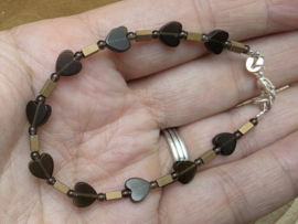 Goud obsidiaan, rookkwarts, hematiet armband met slotje