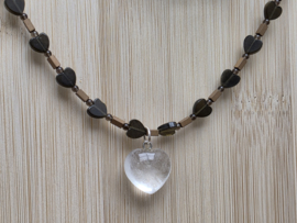 Goud obsidiaan, hematiet, rookkwarts en bergkristal ketting met armband