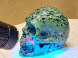 Robijn in zoisiet human skull