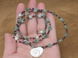 Aventurijn, granaat, robijn in zoisiet en shiva eye ketting met armband