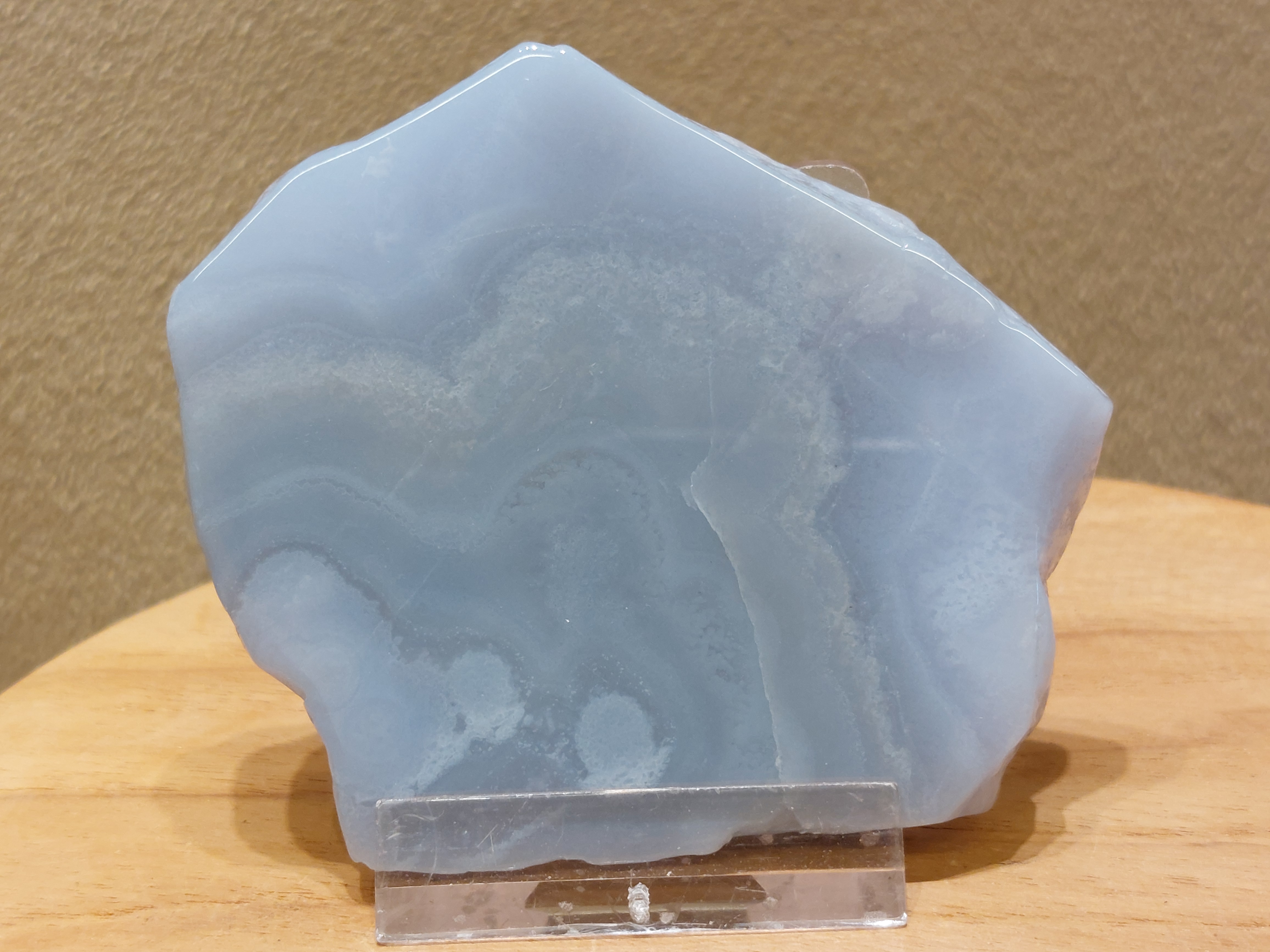 Blauwe chalcedoon/ blue lace agaat schijf